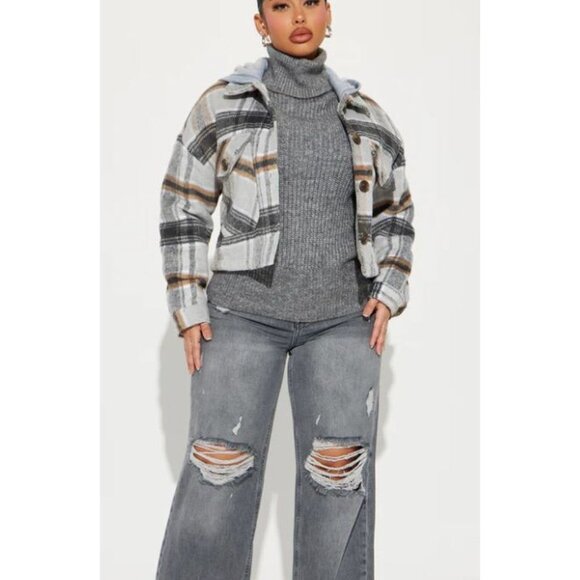 Ci Sono Plaid Hooded Cropped Jacket Sherpa Lined Flannel Jacket Women's M - Picture 3 of 11